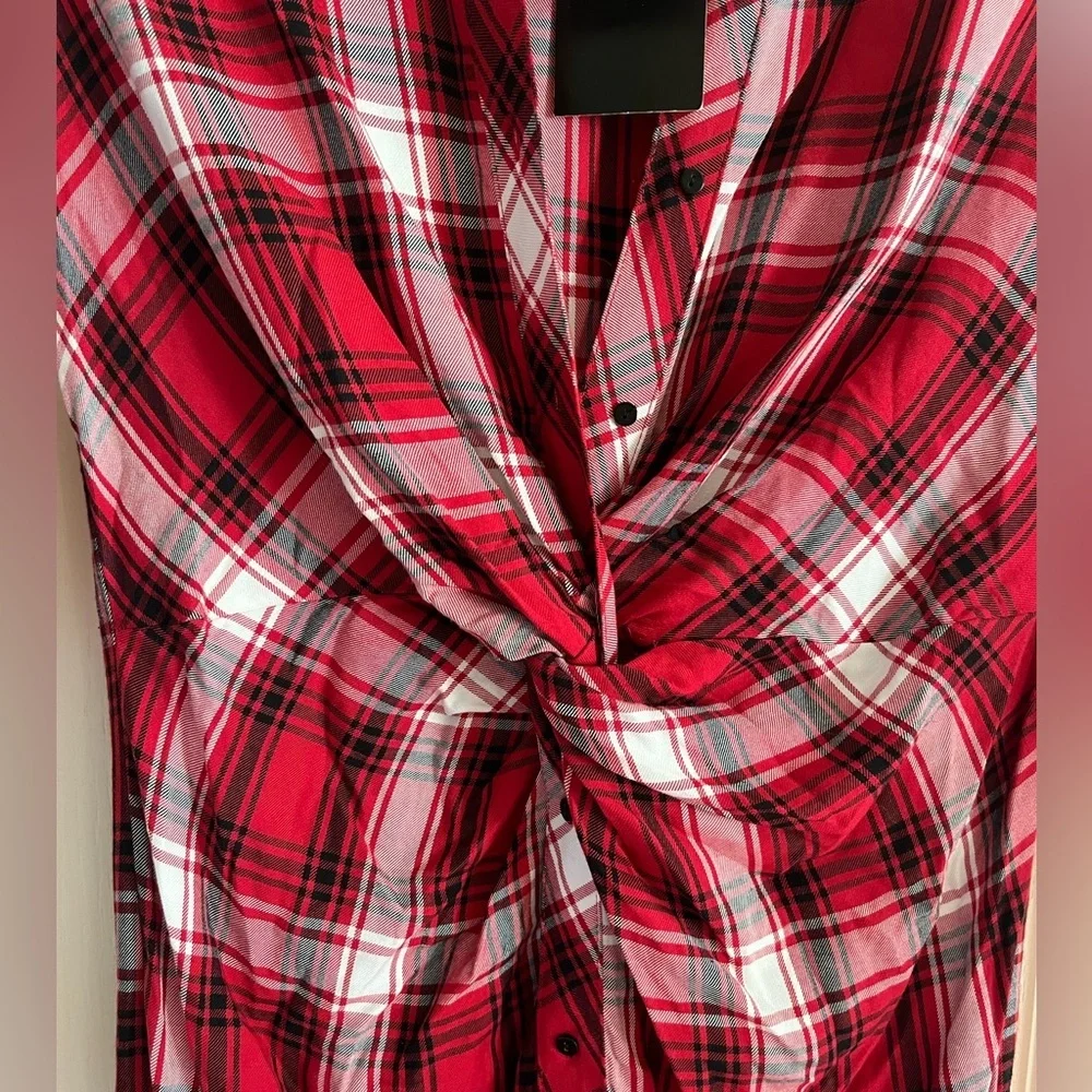 Zara Red White Black The Knot Check Dress - Picture 8 of 14
